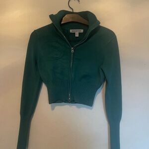 Urban Outfitters Green Teal Cropped Zip-Up Jacket/Sweater